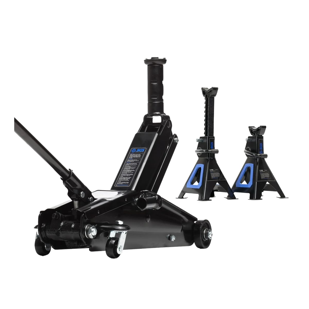 SGS 2.5 Tonne Rapid High Lift 4x4 Trolley Jack | 2x 3 Tonne Ratchet Axle Stands